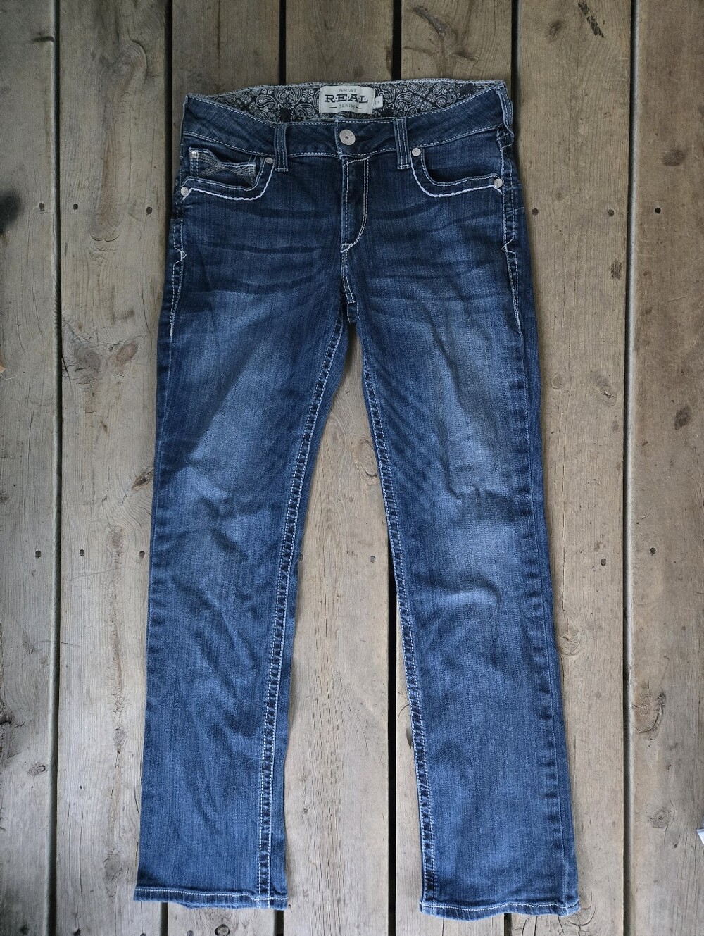 Ariat Stretchy Blue Denim Straight Leg Jeans Size 31R In Great Condition